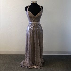 Taupe Grey Stone sequin dress silver Bridesmaid Bridesmaids